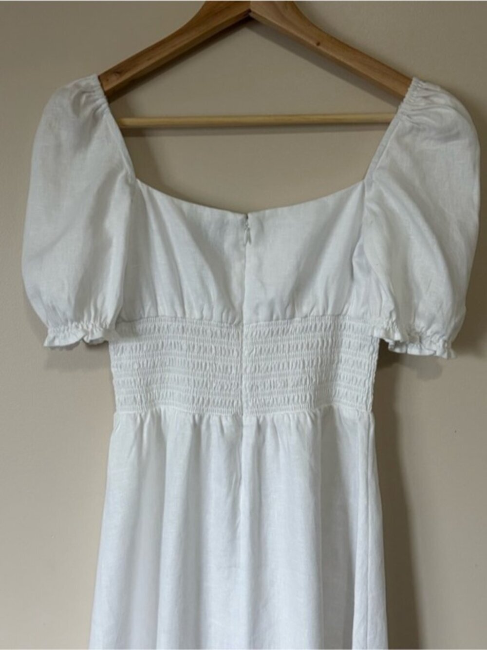 NEW Reformation Adler Linen Midi Smocked Puff Sleeve Dress White | US 2 UK 6 - Picture 9 of 12